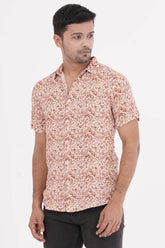 Men Short Sleeve Shirt (Brown Printed)